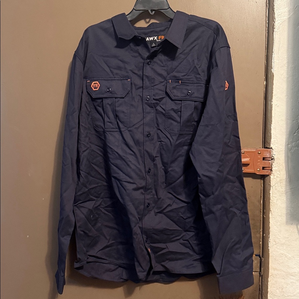 HAWX MEN'S FR SOLID LONG SLEEVE BUTTON-DOWN WOVEN WORK SHIRT Size L
